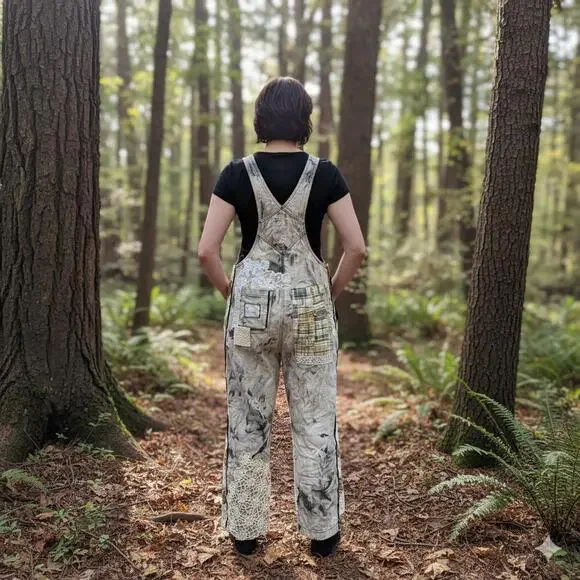 Handmade Up-cycled Magnolia Pearl inspired quilted Miner Overalls NWT - Picture 2 of 16